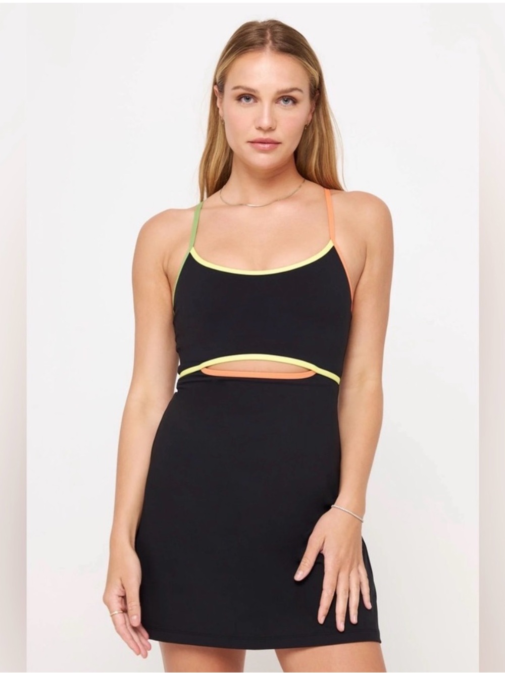 Spiritual Gangster Winnie Black Mini Dress with Neon Trim